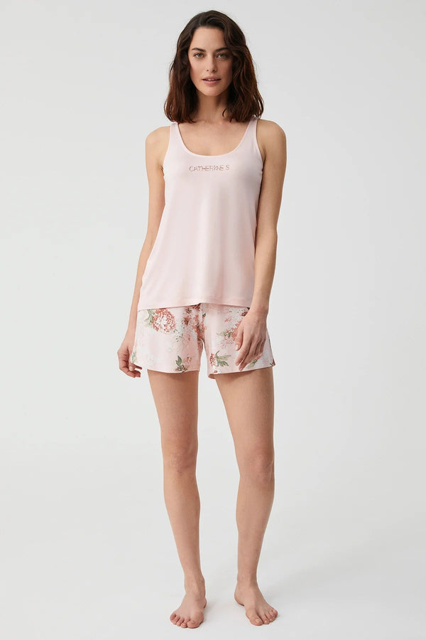 Blush Breeze – طقم بيجاما قصير من قطعتين – راحة صيفية رومانسية