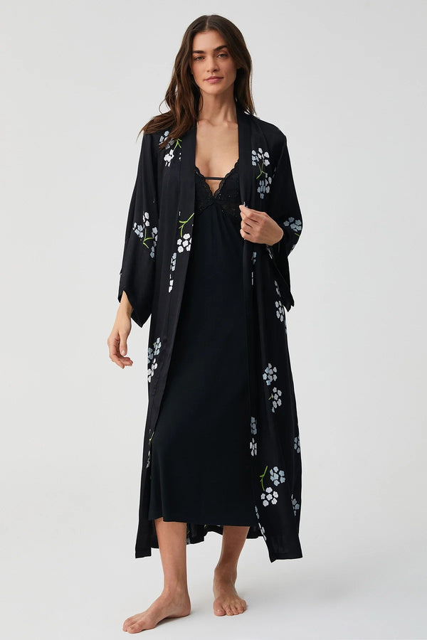 Floral Kimono Robe and Slip Dress Set