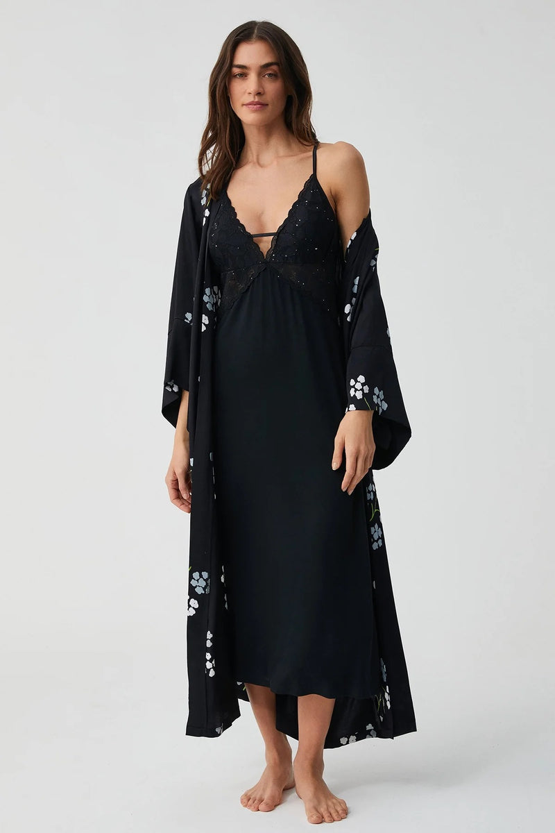 Floral Kimono Robe and Slip Dress Set