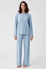 Moon Blue – طقم بيجاما قطعتين – أناقة هادئة ونعومة مريحة