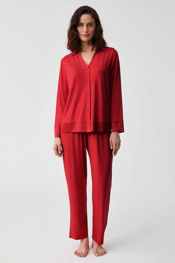 Classic Red Button-Up Pajama Set