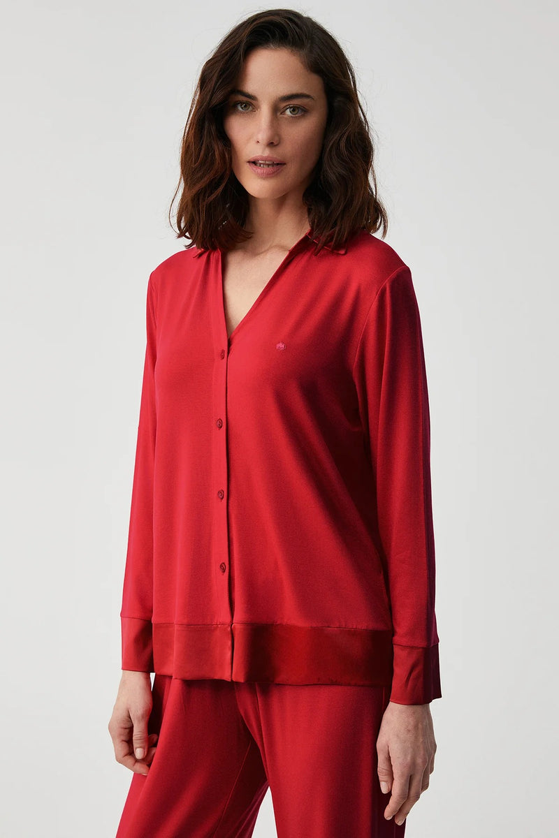 Classic Red Button-Up Pajama Set